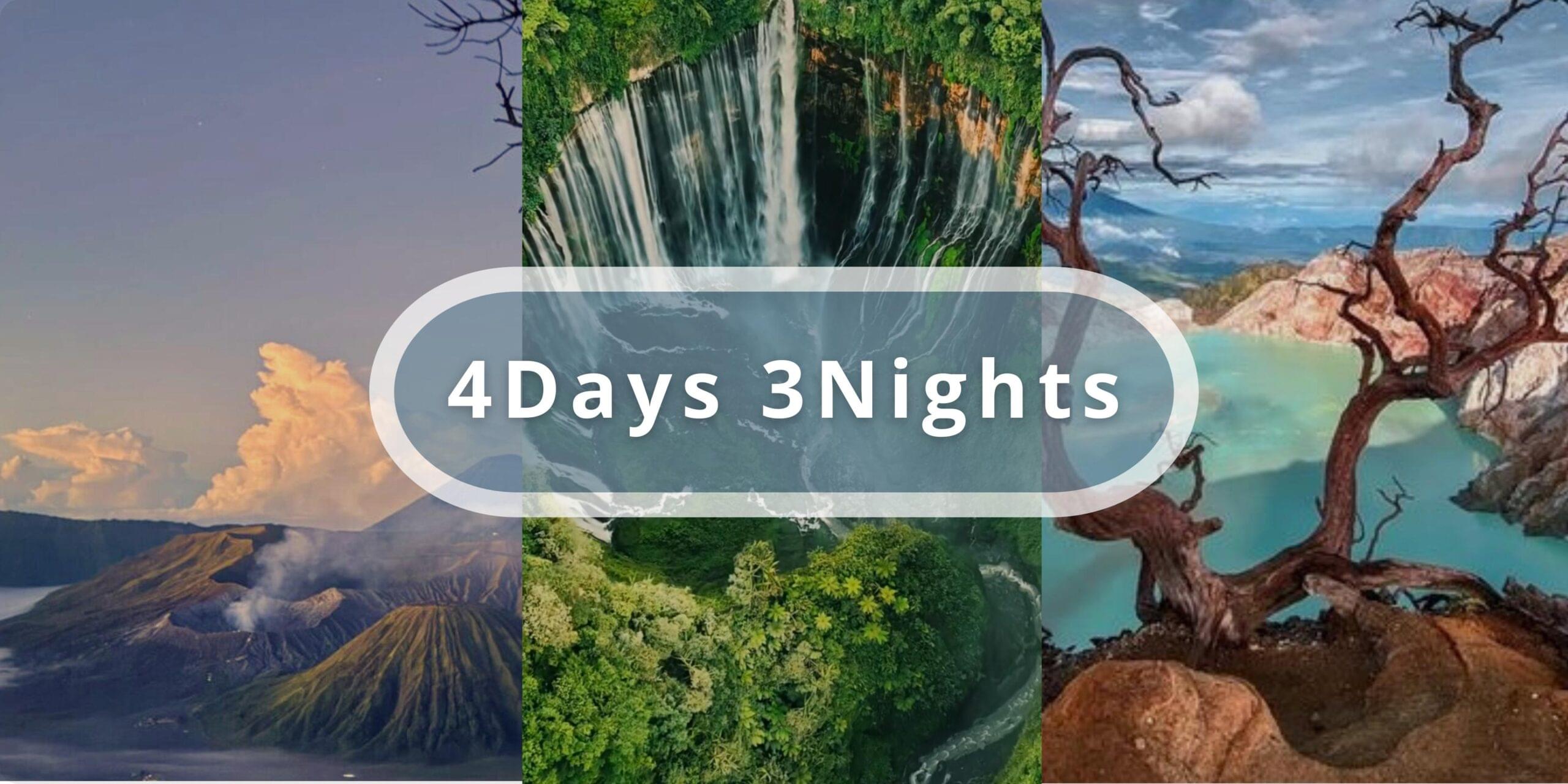4 Days 3 Nights Bromo, Tumpak Sewu, and Ijen tour — sunrise at Mount Bromo, Tumpak Sewu waterfall canyon, and Ijen blue fire.