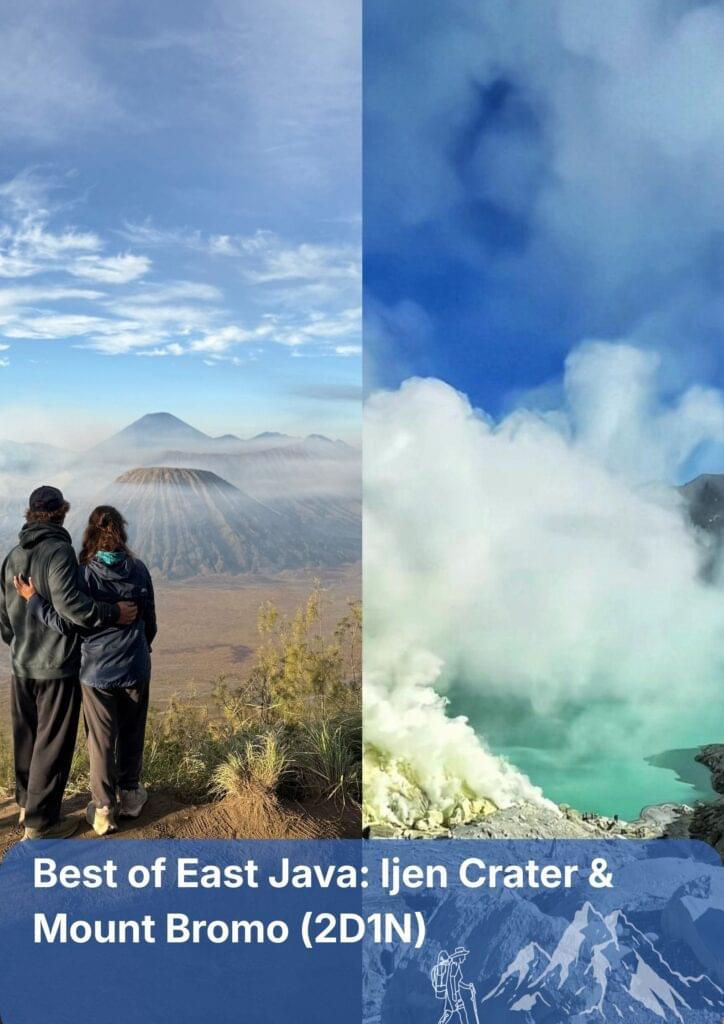 Travellers overlooking the volcanic landscapes of Ijen Crater and Mount Bromo during a 2-day 1-night East Java tour